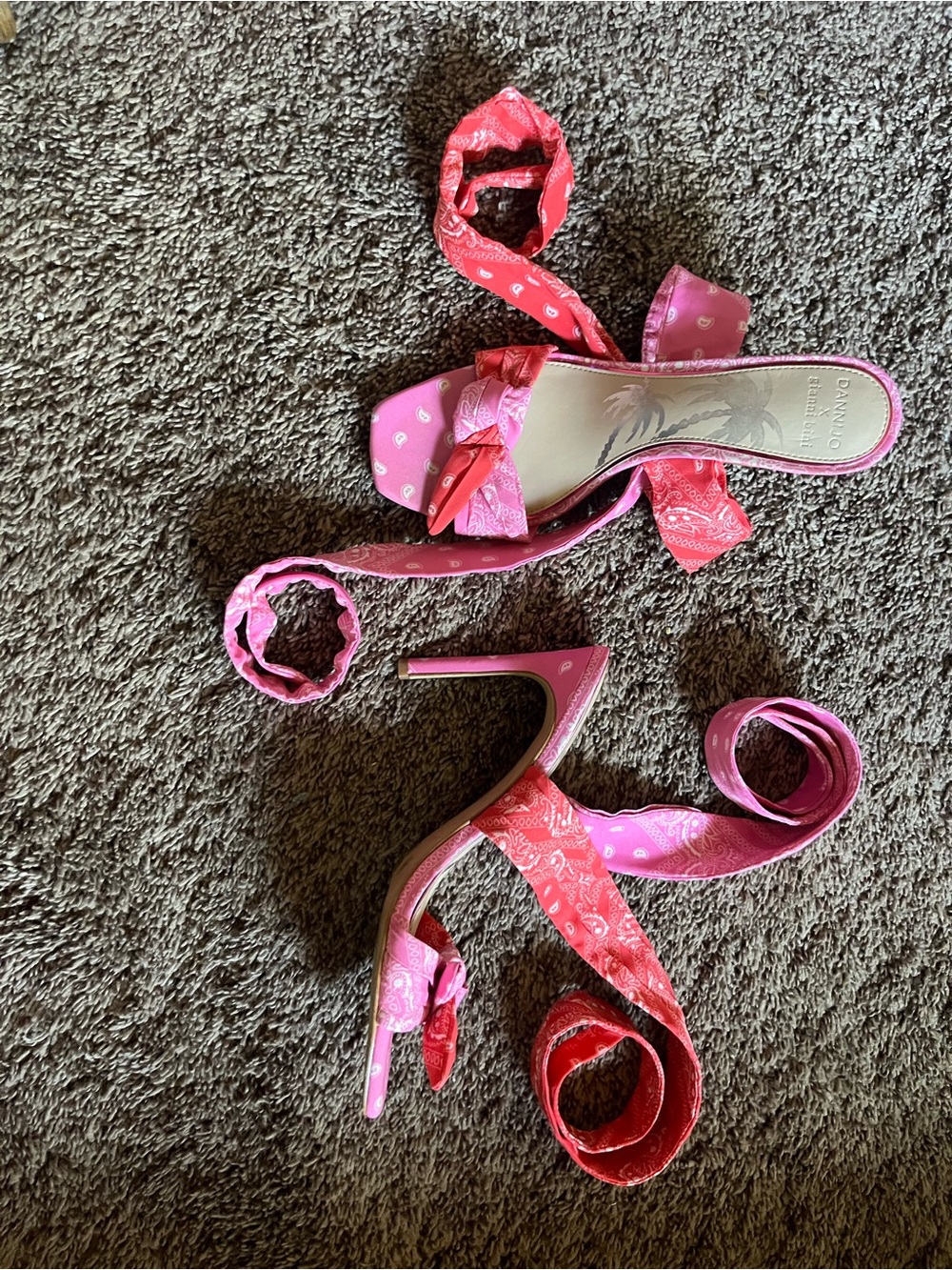 Gianni Bini Pink and Red Bandana Wrap Heels